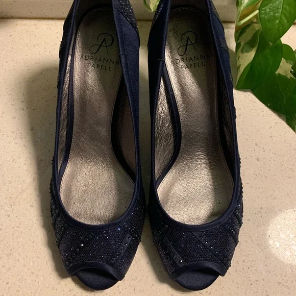 Woman Elegant Dark Navy Blue w/Glitter heels sz9.5 - Picture 5 of 10